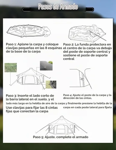 Vista 7 de Campana de lona de algodón - Yurtas transpirable y resistente al viento, Glamping para 6/8/10 personas camping familiar