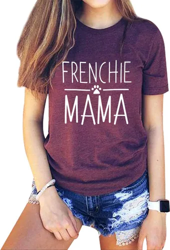 Vista 9 de Camiseta de manga corta con texto en inglés «Frenchie Mama», con estampado de letras para mujer, estilo casual