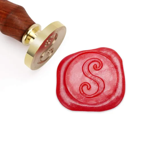 Vista 19 de Sello de cera Mceal, sello de latón con mango de madera, sello grande de 30 mm, letra A caligráfica