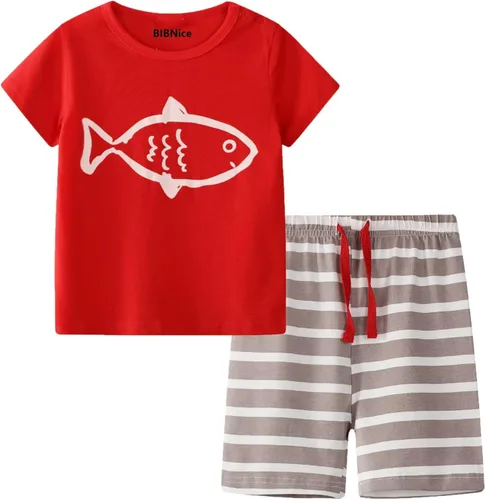 Vista 24 de Conjunto corto de ropa de verano para niños pequeños, de algodón Bs20-tz51