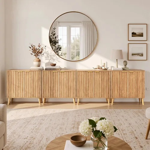 Vista 16 de Vrullu Gabinete de Almacenamiento Moderno, Gabinete de Buffet Independiente, Aparador Negro y Almacenamiento de Buffet, Muebles de Acento de Madera