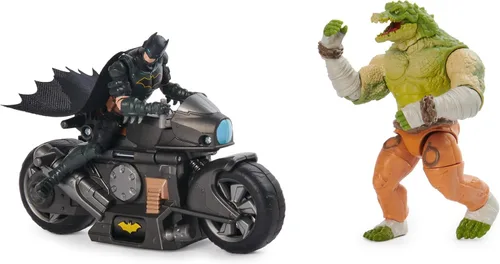Vista 3 de DC Comics, Batman - Paquete de batalla transformable de Batcycle con figura de acción exclusiva de cocodrilo asesino de 4 pulgadas y Batman