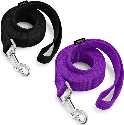 Vista 8 de AMAGOOD 6 pies de correas para cachorros/perros, correa de estilo tradicional resistente con gancho de cuello fácil de usar, correa para perros Negro