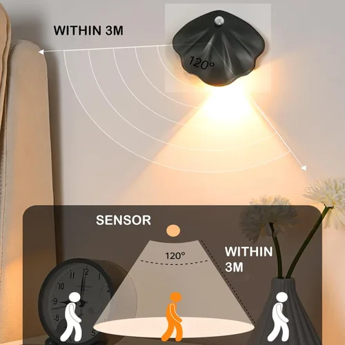Vista 2 de Juego de dos luces de pared a pilas, luces LED para pared con detección de movimiento, luces de pared inalámbricas recargables y magnéticas