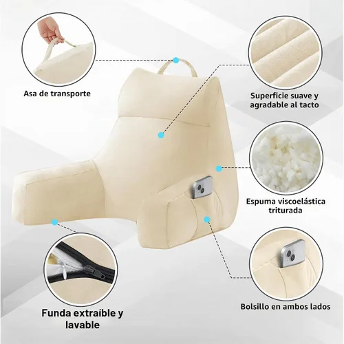 Vista 3 de IPYNBAP Almohada de espalda para cama para sentarse, almohada de lectura para sentarse en la cama para adultos, almohada de apoyo para la espalda