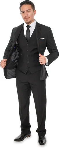 Vista 2 de Traje de tres piezas de dos botones negro elegante para hombre