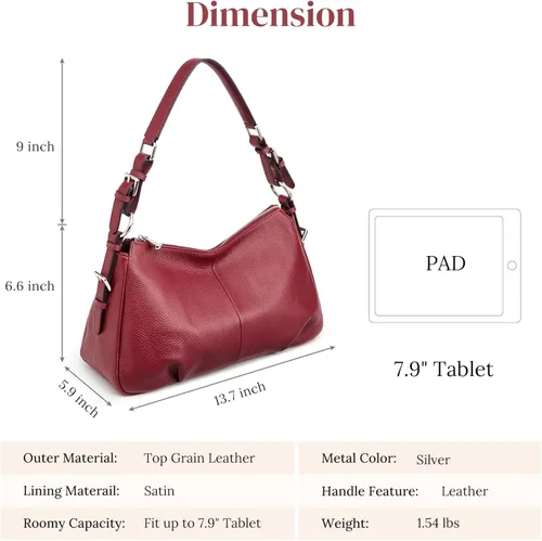 Vista 3 de S-ZONE Bolso de hombro para mujer Hobo, bolsa de hombro de cuero genuino, bolso cartera