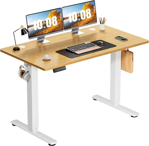 Vista 16 de DUMOS Escritorio eléctrico de pie de 40 pulgadas con altura ajustable, estación de trabajo para computadora para trabajar sentado o de pie, mesa