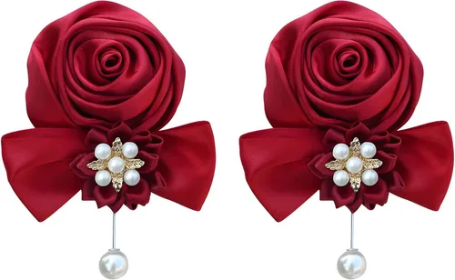 Vista 12 de Boutonniere de rosas de satén, 2 piezas para boda, novio, padrino, padrino, mejor hombre, padre, alfiler de solapa, agujero de botón, flor