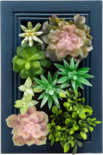 Vista 7 de Arte de pared de suculentas artificiales 3D, arreglo de flores falsas con marco floral, decoración de pared para decoración de habitación, fondo