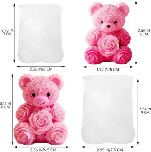 Vista 2 de 2 moldes de silicona de oso de rosas, moldes para hacer velas de oso de peluche 3D, adorno para moldes de resina epoxi para manualidades, molde
