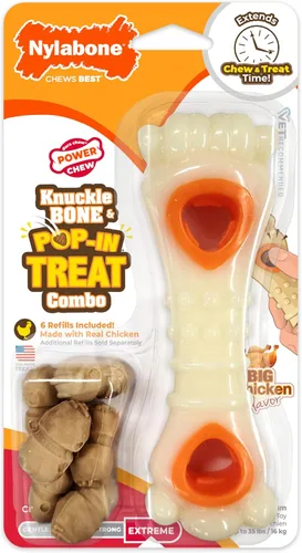 Vista 14 de Nylabone Hueso de Nuca Bone Pop-In Juguetes de Golosinas Poderosas para Perros, Juguetes Interactivos Dispensadores de Golosinas y Enriquecimiento