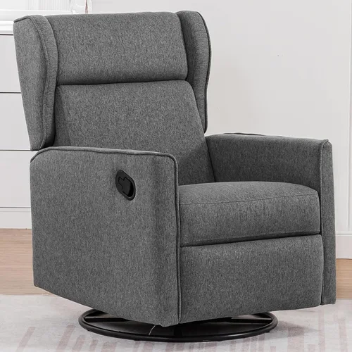 Vista 11 de COMHOMA Mecedora para Cuarto de Bebé Teddy Tapizada Mecedora Giratoria Reclinable Manual Deslizante Silla Reclinable para Sala de Estar Dormitorio