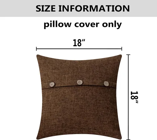 Vista 5 de Home Brilliant Juego de 2 fundas de almohada decorativas con botones, fundas de cojín de lino sintético texturizadas para cama, sofá, banco, 18 x 18