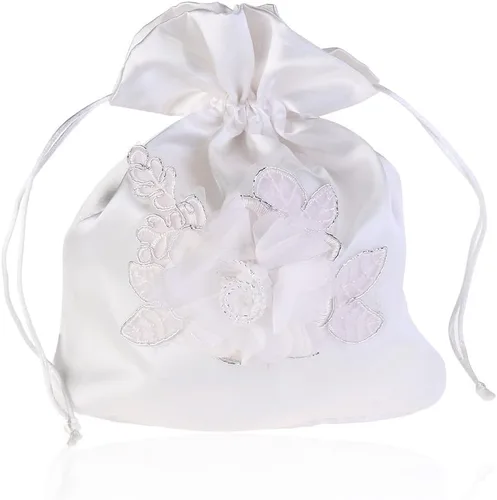 Vista 2 de ULTNICE Bolso de mano con cordón para boda, bolso de satén nupcial, Blanco