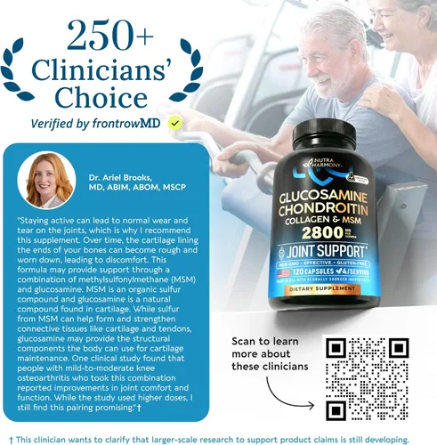 Vista 4 de Glucosamina condroitina MSM Colágeno HSA Suplemento de apoyo articular 2800 mg Fabricado en Estados Unidos Artículos de productos aprobados