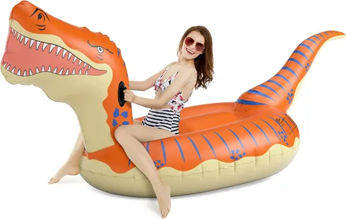 Vista 7 de Jasonwell Flotador inflable de dinosaurio para piscina, para niños, niñas, adultos, 124 pulgadas, tiranosaurio gigante Rex, flotador, verano, playa