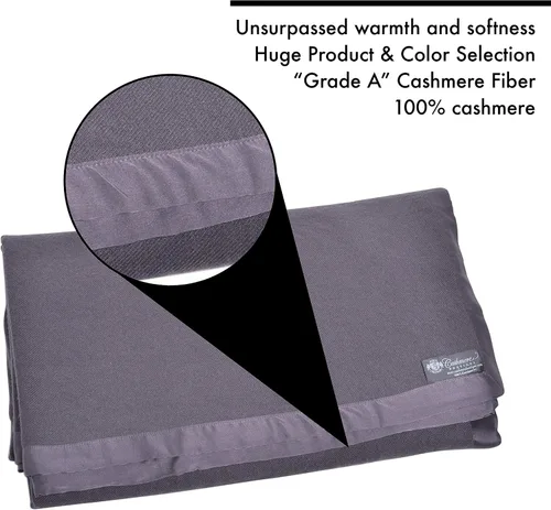 Vista 3 de Cashmere Boutique: Manta individual de cachemira 100% pura en 4 capas (color: gris medio, tamaño: 60 "x 90") - Tamaño individual Pure Cashmere Luxury