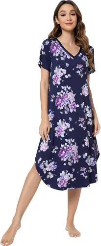 Vista 39 de NACHILA Bamboo Viscose Nightgowns for Women Cooling Short Sleeve Sleepshirt A-aqua Green