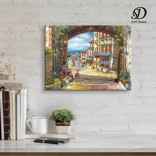 Vista 6 de SD SOFT DANCE Lienzo decorativo para pared de pueblo italiano, pintura de pueblo costero, reproducción de obras de arte para sala de estar