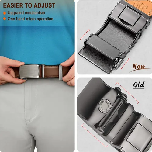 Vista 5 de BULLIANT Cinturón para Hombre, Cinturón de Trinquete Deslizante Ajustable para Hombre para Traje Casual Jeans, Viene en Caja de Regalo, Recortar