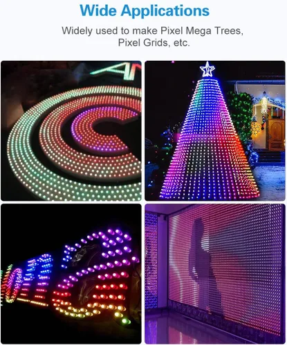 Vista 6 de ALITOVE Tira de montaje para 0.472 in WS2811 Pixel 5V 12V 24V RGB direccionable RGB LED Bullet Cadena de luces cuadradas, 164 pies/164.0 ft por
