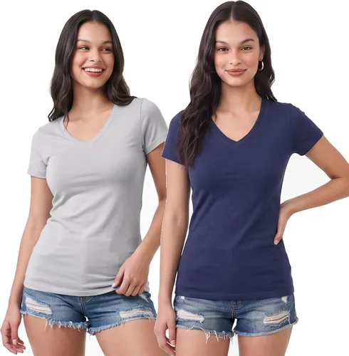 Vista 56 de Emmalise Camiseta de manga corta para mujer, cuello en V, tallas junior y plus