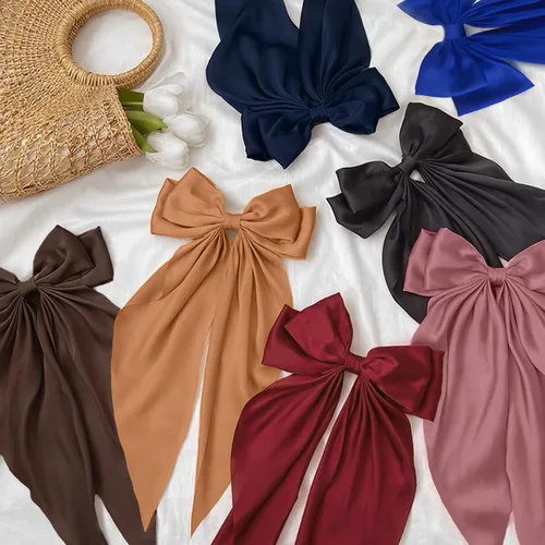 Vista 2 de Lazos para el pelo para mujeres y niñas, 10 piezas de lazos grandes, pinzas para el cabello, lazos de satén sedoso, lazo grande en capas, accesorios