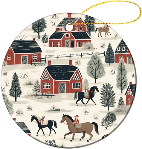 Vista 10 de Adorno navideño de caballos de granja, regalo para amantes de los caballos, de porcelana de doble cara, adorno de 3 pulgadas para árbol de Navidad