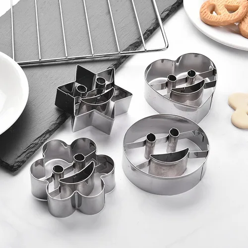 Vista 5 de Cortadores de galletas de acero inoxidable para hornear moldes de galletas para hornear metal, herramientas de modelado de cocina, 4 piezas