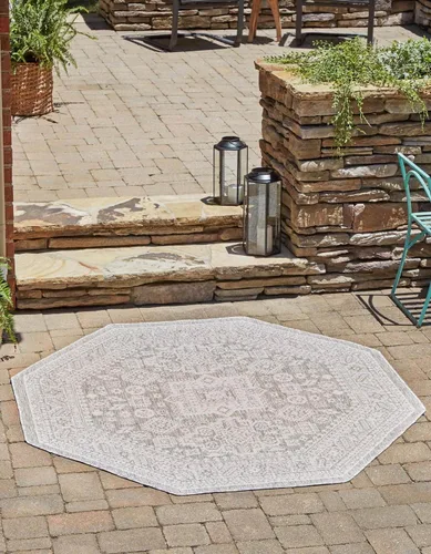 Vista 49 de Unique Loom Outdoor Aztec Collection Alfombra de área, Chalca (5 pies 3 pulgadas, octágono, aguamarina/marfil)