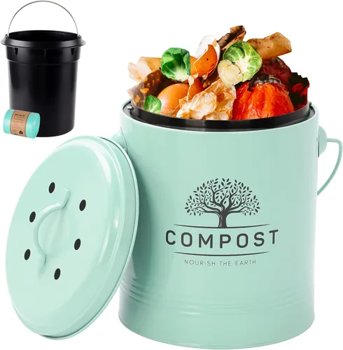 Vista 11 de Perfnique Cubo de Compost de Cocina, Cubo de Compost de Encimera de 1.3 Galones con Tapa, Cubo de Compost Interior Incluye Forro de Cubo