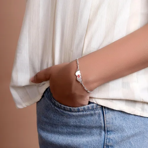 Vista 5 de Pulsera de identificación médica grabable con forma de corazón ovalada o doble en blanco, para adolescentes, para él o ella, hijo e hija, plata