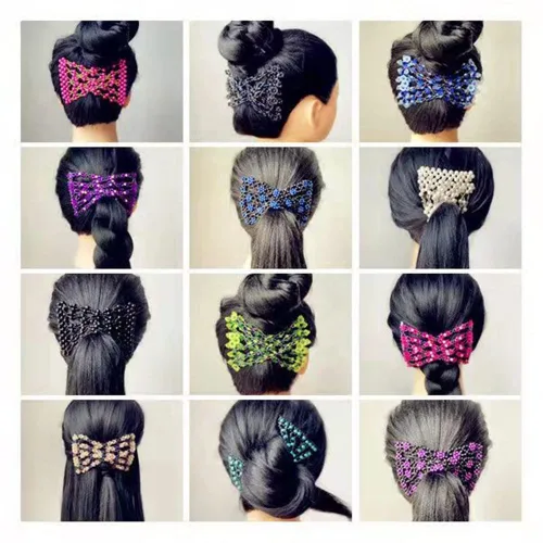 Vista 3 de LOVEF Peines de pelo fáciles mágicos de color dulce exquisitos con cuentas de perlas, pinzas para el cabello, peines laterales elásticos, peines