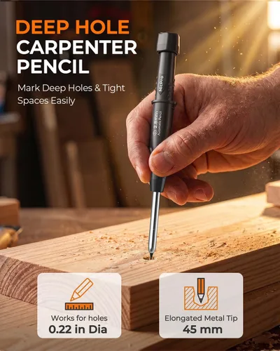 Vista 2 de Nicpro Paquete de 2 lápices de carpintero con sacapuntas, lápices de carpintero mecánicos CP3000 con 38 repuestos, lápiz de construcción resistente