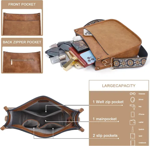 Vista 3 de HKCLUF Bolso cruzado para mujer, 2 piezas, de cuero, con 2 correas ajustables de leopardo, bolsa cruzada