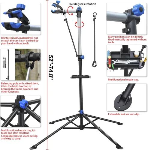 Vista 4 de Yaheetech Soporte para reparación de bicicletas - Soporte de taller para bicicletas de altura ajustable con bandeja de herramientas para bicicletas