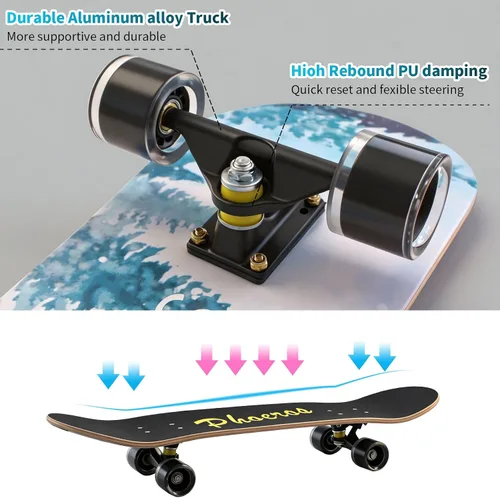 Vista 5 de PHOEROS Complete Skateboards- Standard Skateboards for Beginners Kids Boys Girls Teenager- 31''x 10''Canadian Maple Cruiser Pro Skate Board