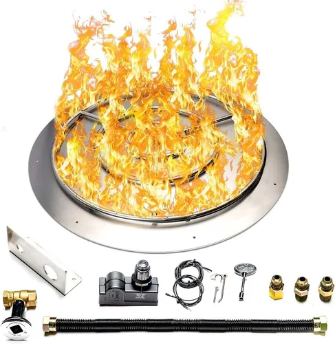 Vista 20 de Kit de sartén y anillo de acero inoxidable para quemador de hoguera, con encendido por chispa para fogatas de propano líquido, sartén de 18