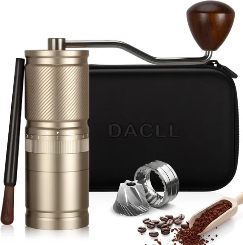 Vista 9 de Molinillo de café manual con ajuste numérico externo ajustable, capacidad 1.06 oz con rebabas cónicas de acero inoxidable CNC (negro)
