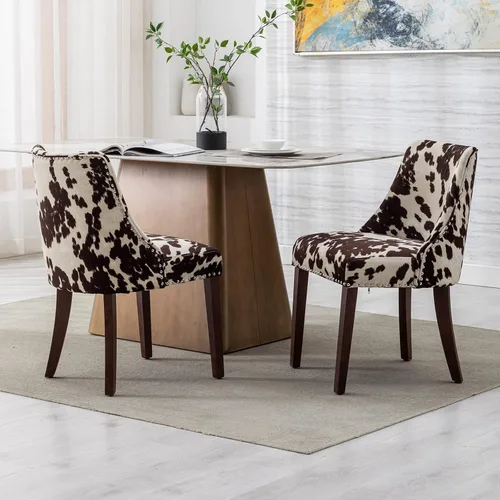 Vista 6 de LZAREAL Juego de 2 sillas de comedor de tela tapizadas con ribete de cabeza de clavo y patas de madera maciza, silla auxiliar moderna de mediados