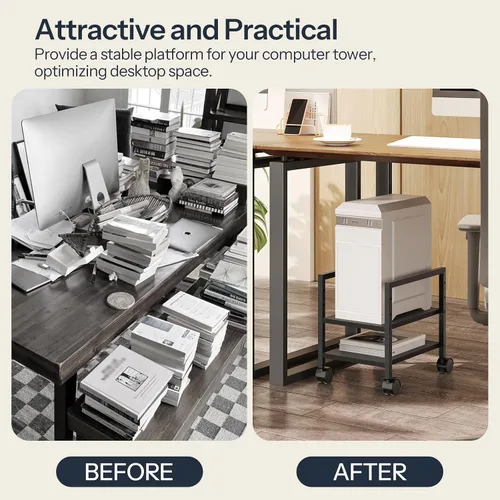 Vista 7 de HOOBRO Soporte para PC, soporte de torre de PC de 2 niveles que se adapta a la mayoría de torres de computadora, soporte de CPU para piso, altura