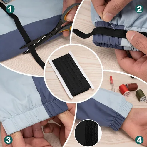 Vista 6 de Airisoer Banda elástica de 1/2 pulgada para costura, bandas elásticas de alta elasticidad de 12 yardas para cinturas, pantalones, ropa y Negro