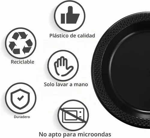 Vista 3 de Mimorou 200 platos de postre de plástico de 6 pulgadas, desechables, redondos, a granel, para boda, cumpleaños, picnic, ensalada, aperitivo Negro
