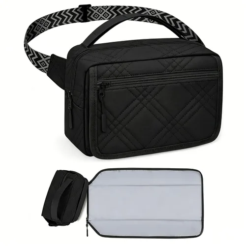 Vista 9 de printe Bolso pequeño para pañales con cambiador portátil, bolsa de cintura para mujer con bolsillo para toallitas para viajes, paquete divertido