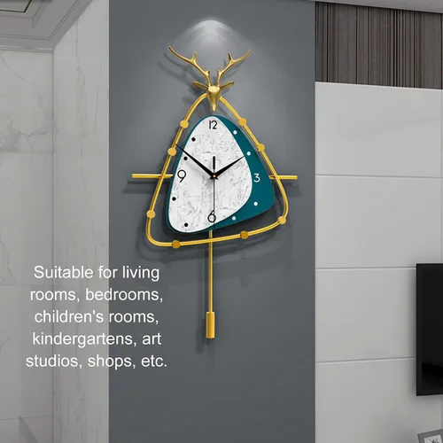 Vista 5 de Reloj colgante elegante, reloj de pared con péndulo, moderno reloj de lujo con luz nórdica, silencioso, grueso, manecillas de metal grueso