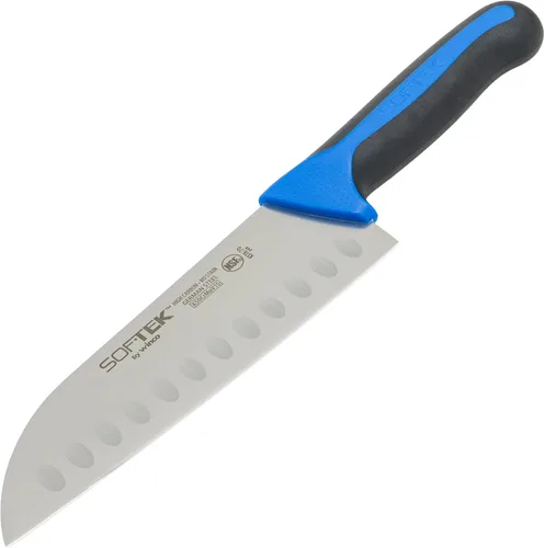 Vista 3 de Sof-Tek, cuchillo Santoku de 7 pulgadas, mango de agarre suave, plata/negro/azul
