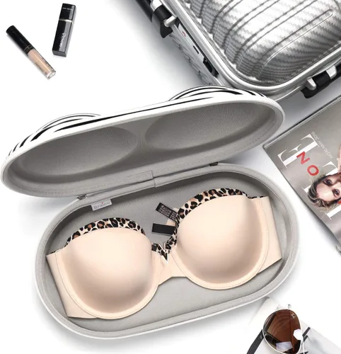 Vista 7 de Bra Case Premium - Bolsa de viaje para lencería con cremallera, bolsa organizadora para copa A-C (rayas negras)