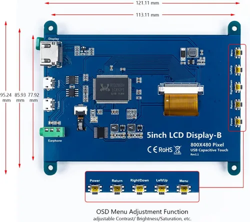Vista 8 de Hosyond 5 pulgadas IPS LCD pantalla táctil panel 800 × 480 pantalla capacitiva HDMI Monitor para Raspberry Pi 5/4/3, BB negro, Windows 10 8 7