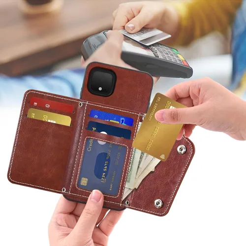 Vista 3 de Asuwish Funda de teléfono para Google Pixel 4 XL con protector de pantalla de vidrio templado, soporte para tarjetas de crédito, soporte de correa